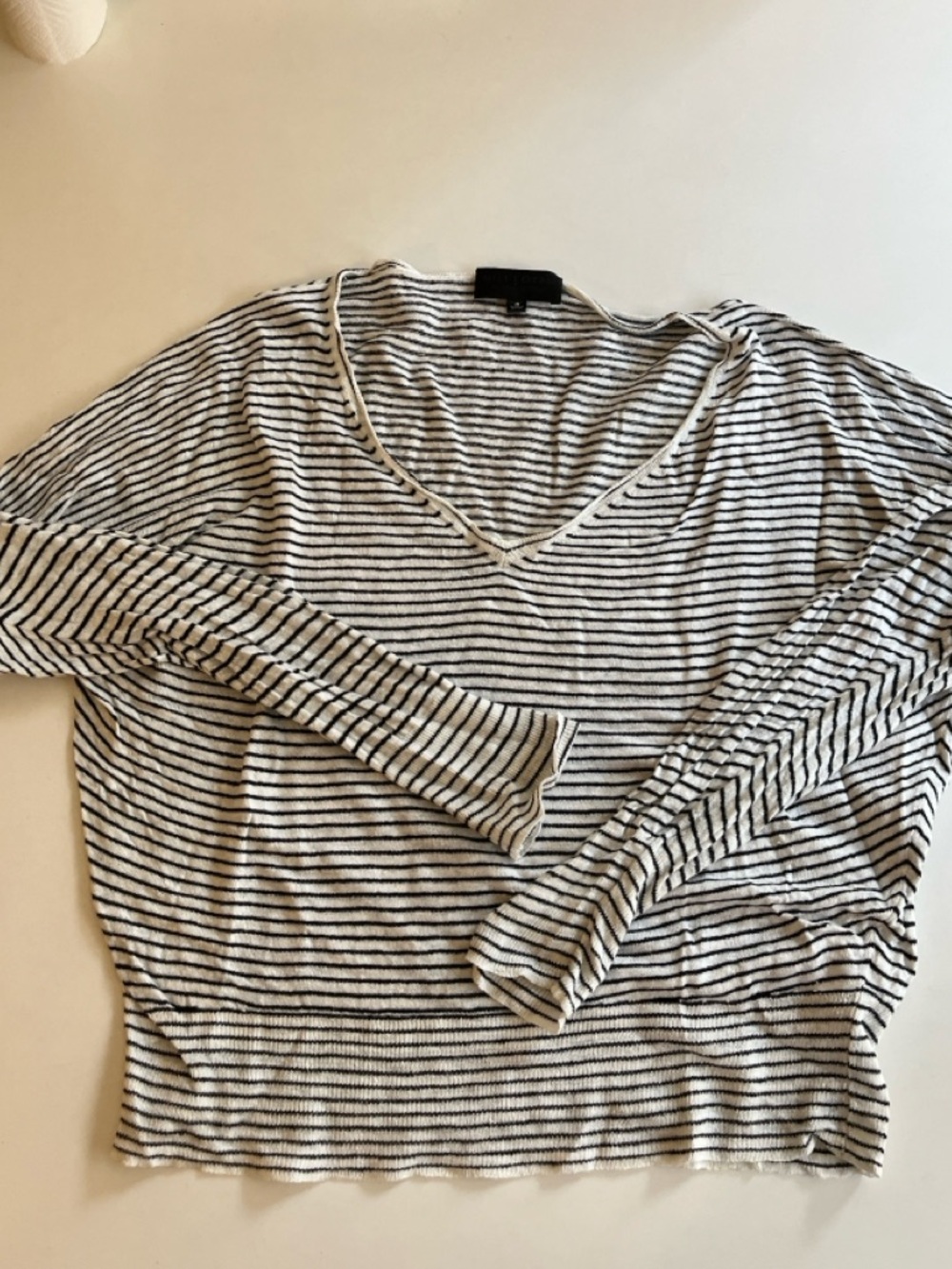 Nili Lotan Black and White Striped V-Neck Sweater